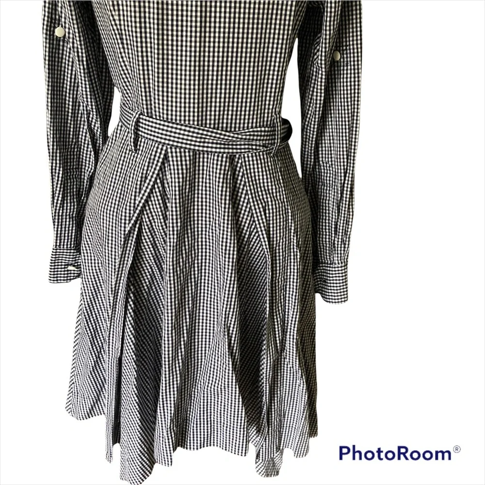 Kikilynn Navy & White gingham Long sleeve cotton Shirt Dress Size 4 - Picture 4 of 11